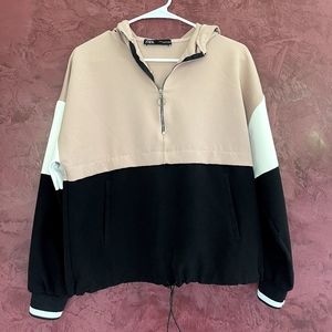 Zara Girls Pink/White/Black Half Zip-Up Hoodie